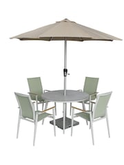 Bramblecrest Green Sofia Round Table with 4 Armchairs, Parasol & Base - Image 4 of 4