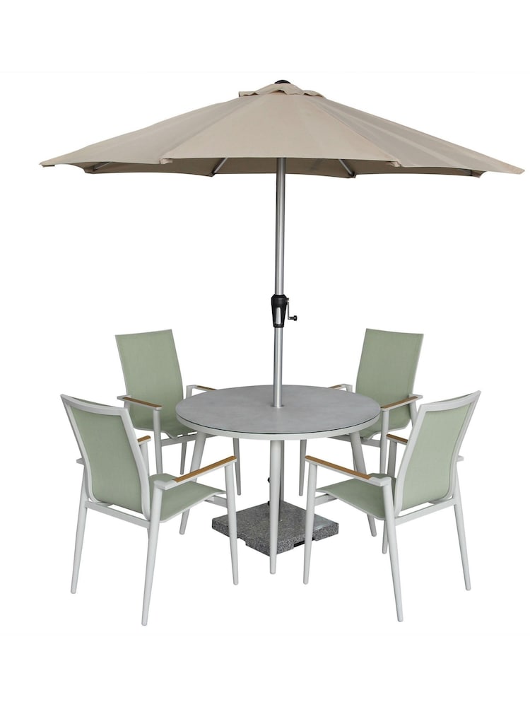 Bramblecrest Green Sofia Round Table with 4 Armchairs, Parasol & Base - Image 4 of 4