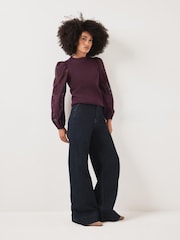 Mint Velvet Red Cotton Blend Lace Sleeve Sweatshirt - Image 4 of 7