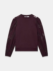 Mint Velvet Red Cotton Blend Lace Sleeve Sweatshirt - Image 6 of 7