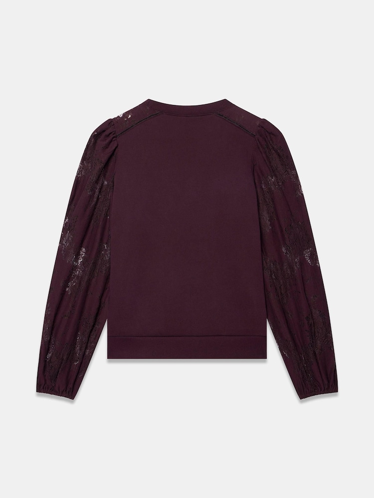 Mint Velvet Red Cotton Blend Lace Sleeve Sweatshirt - Image 7 of 7 Mint Velvet Red Cotton Blend Lace Sleeve Sweatshirt - Image 7 of 7