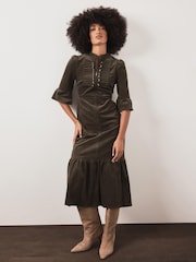 Mint Velvet Green Corduroy Midi Dress - Image 2 of 7