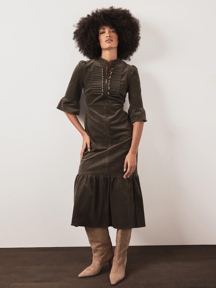 Mint Velvet Green Corduroy Midi Dress - Image 2 of 7 Mint Velvet Green Corduroy Midi Dress - Image 2 of 7