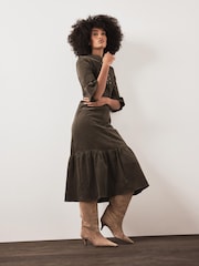 Mint Velvet Green Corduroy Midi Dress - Image 3 of 7