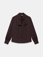 Mint Velvet Brown Satin Pussybow Blouse - Image 7 of 8