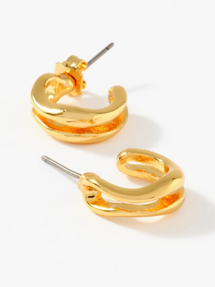 Mint Velvet Gold Plated Double Wave Hoop Earrings - Image 1 of 3 Mint Velvet Gold Plated Double Wave Hoop Earrings - Image 1 of 3