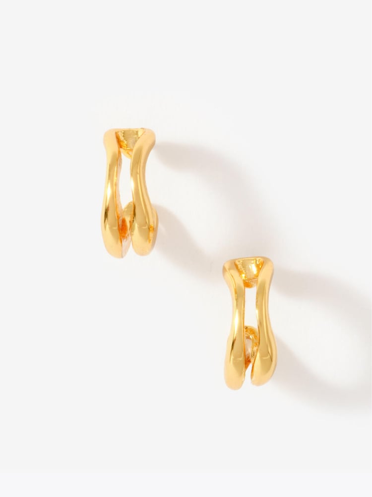 Mint Velvet Gold Plated Double Wave Hoop Earrings - Image 2 of 3 Mint Velvet Gold Plated Double Wave Hoop Earrings - Image 2 of 3