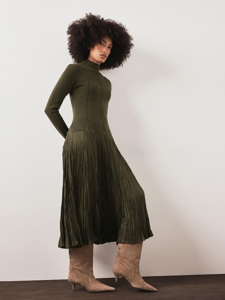 Mint Velvet Green Layered Knit Midi Dress - Image 1 of 8 Mint Velvet Green Layered Knit Midi Dress - Image 1 of 8