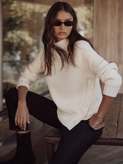 Mint Velvet White Cotton Blend Button Detail Jumper - Image 1 of 7