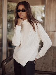 Mint Velvet White Cotton Blend Button Detail Jumper - Image 2 of 7