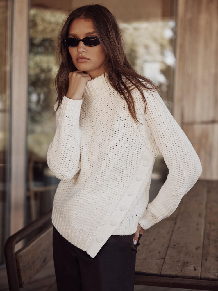 Mint Velvet White Cotton Blend Button Detail Jumper - Image 2 of 7 Mint Velvet White Cotton Blend Button Detail Jumper - Image 2 of 7