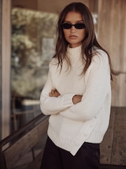 Mint Velvet White Cotton Blend Button Detail Jumper - Image 3 of 7