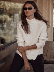 Mint Velvet White Cotton Blend Button Detail Jumper - Image 4 of 7