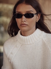 Mint Velvet White Cotton Blend Button Detail Jumper - Image 5 of 7