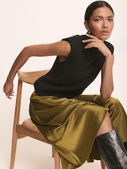 Mint Velvet Black Shoulder Pad Sleeveless Knit Top - Image 1 of 7