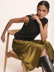 Mint Velvet Black Shoulder Pad Sleeveless Knit Top - Image 3 of 7
