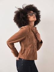 Mint Velvet Brown Suede Peplum Jacket - Image 2 of 8