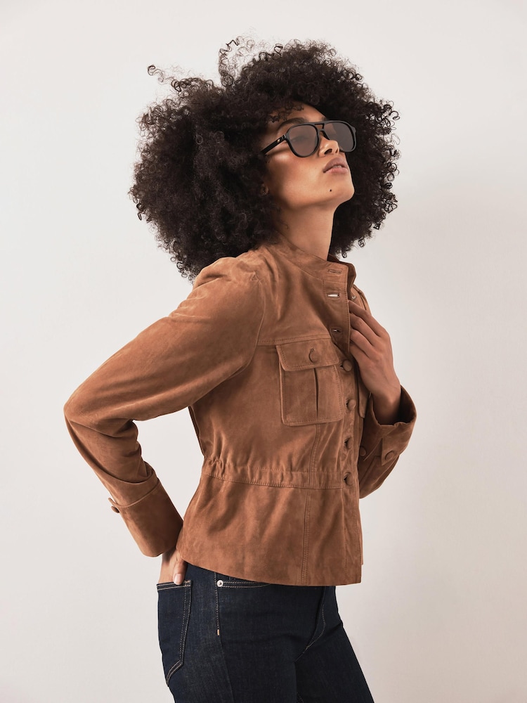 Mint Velvet Brown Suede Peplum Jacket - Image 2 of 8 Mint Velvet Brown Suede Peplum Jacket - Image 2 of 8