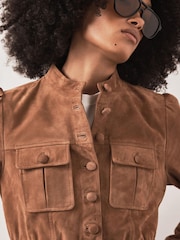 Mint Velvet Brown Suede Peplum Jacket - Image 4 of 8