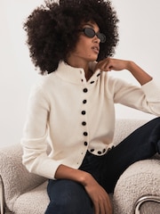 Mint Velvet White Funnel Neck Knit Cardigan - Image 1 of 8