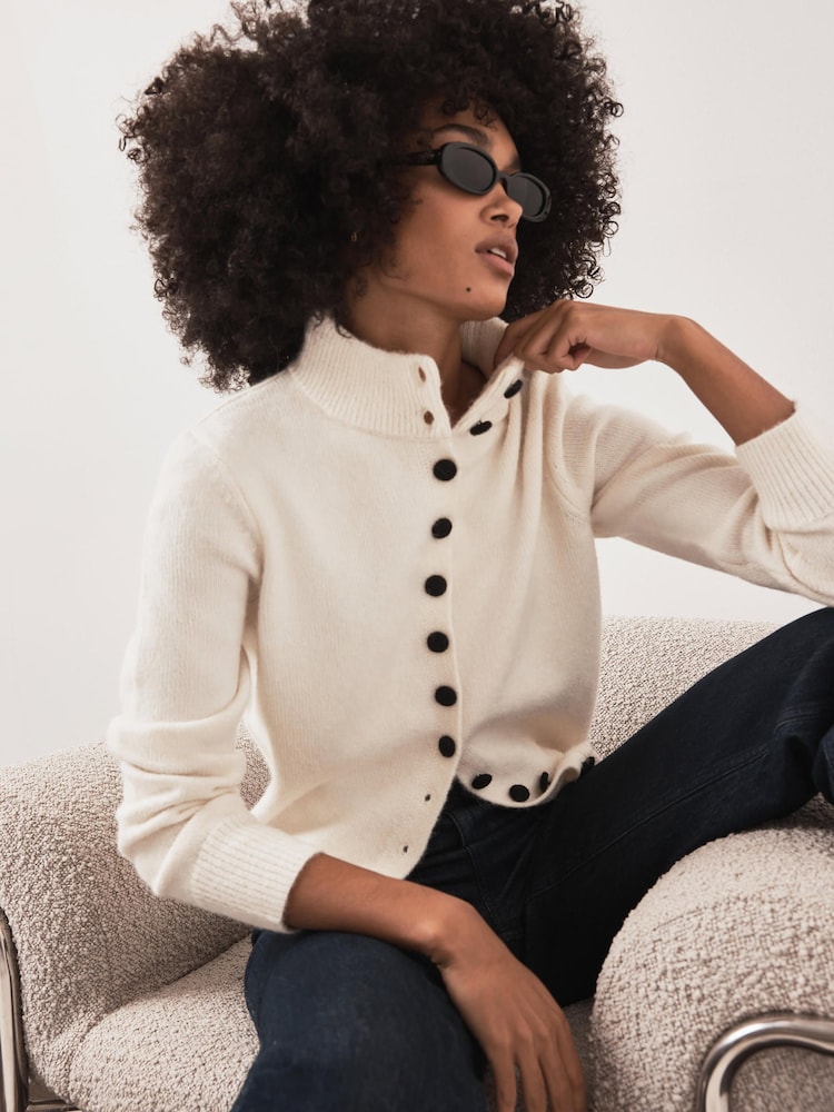 Mint Velvet White Funnel Neck Knit Cardigan - Image 1 of 8 Mint Velvet White Funnel Neck Knit Cardigan - Image 1 of 8