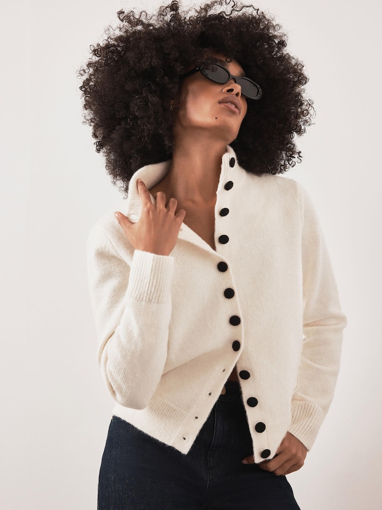 Mint Velvet White Funnel Neck Knit Cardigan - Image 2 of 8 Mint Velvet White Funnel Neck Knit Cardigan - Image 2 of 8