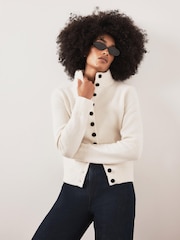 Mint Velvet White Funnel Neck Knit Cardigan - Image 6 of 8