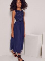 Lipsy Navy Blue Sequin Bodice Occasion Maxi Dress - Image 1 of 3