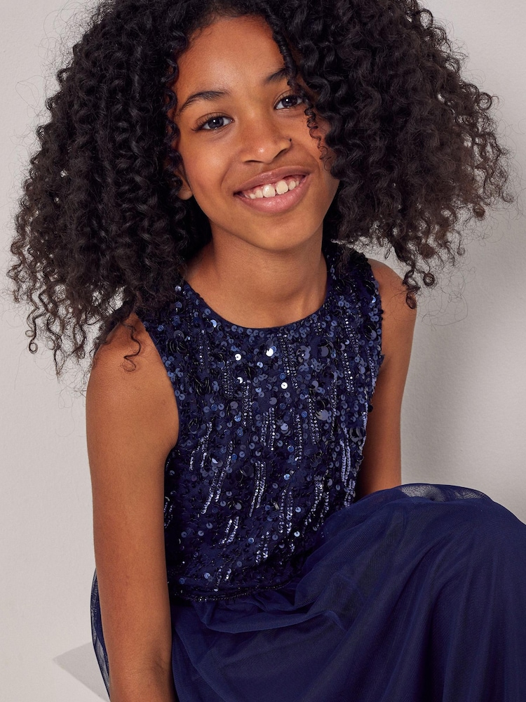 Lipsy Navy Blue Sequin Bodice Occasion Maxi Dress - Image 3 of 3