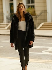 Friends Like These Black Long Line Texture Faux Fur Jacket - Image 2 of 4