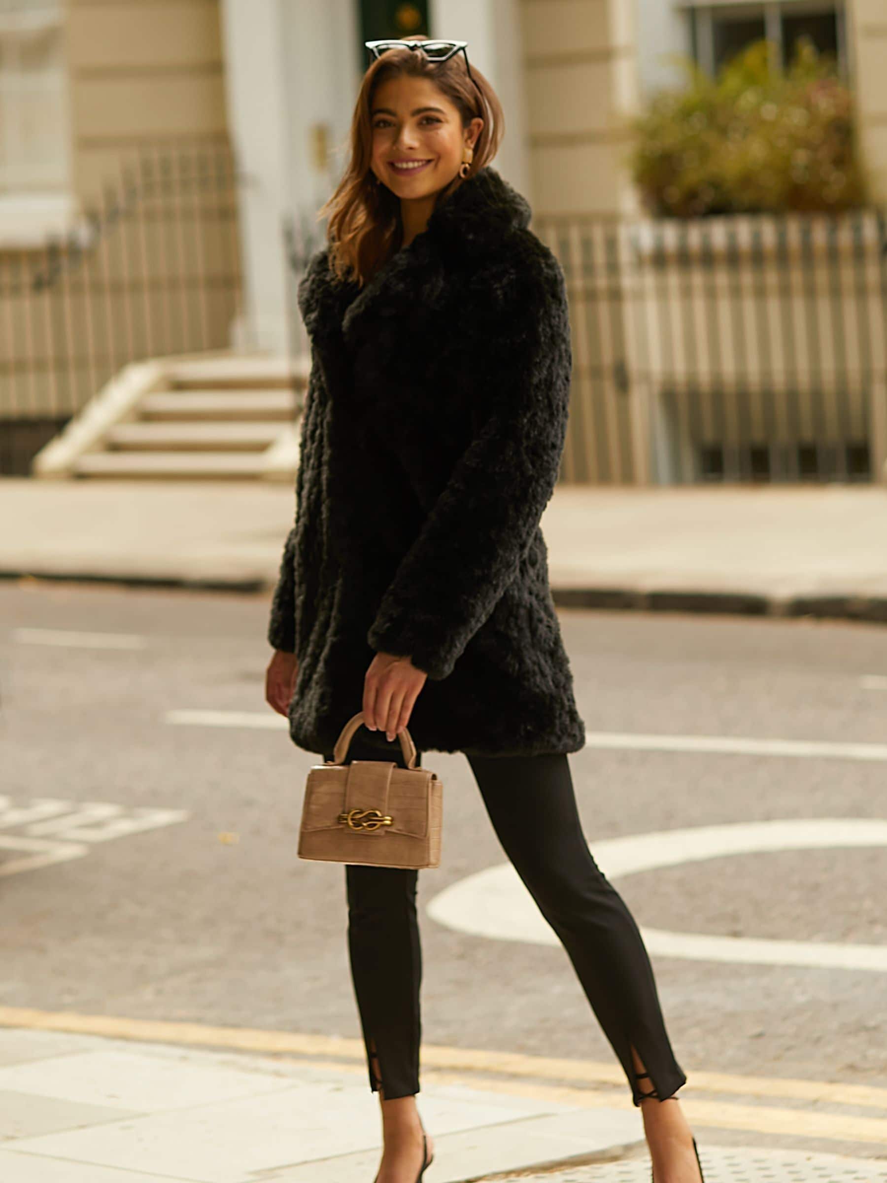 Black textured fur coat online
