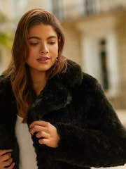 Friends Like These Black Long Line Texture Faux Fur Jacket - Image 4 of 4