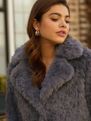 Серый - Удлиненная куртка из фактурного искусственного меха Friends Like These - Image 3 of 4