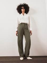 Mint Velvet Green Tailored Barrel Leg Trousers - Image 1 of 6
