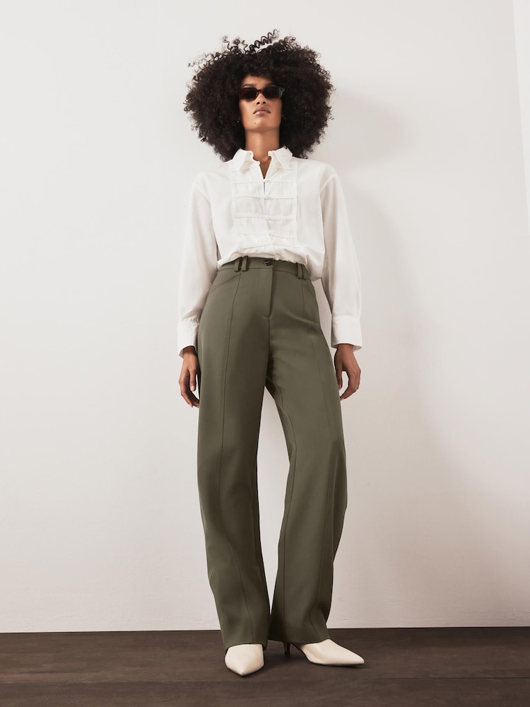Mint Velvet Green Tailored Barrel Leg Trousers - Image 1 of 6