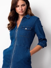 Sosandar Mid Blue Zip Front Denim Shift Dress - Image 5 of 6