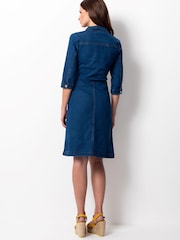 Sosandar Mid Blue Zip Front Denim Shift Dress - Image 6 of 6