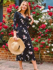 Sosandar multi floral Print Jersey Midi Dress - Image 4 of 5