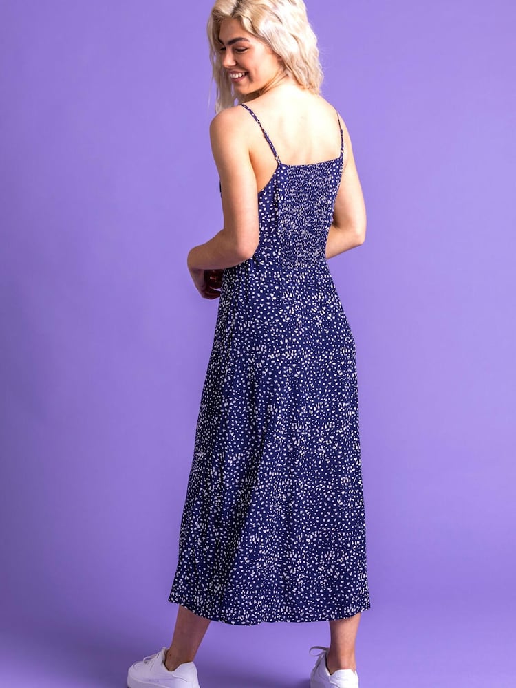 Dusk Blue Confetti Spot Print Midi Dress - Image 2 of 4 Dusk Blue Confetti Spot Print Midi Dress - Image 2 of 4