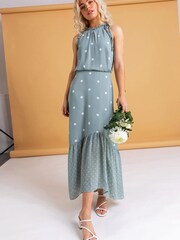 Dusk Green Tiered Multi Spot Print Dress - Image 1 of 4