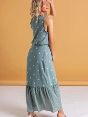 Dusk Green Tiered Multi Spot Print Dress - Image 2 of 4
