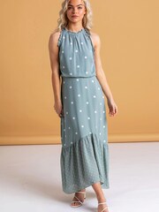 Dusk Green Tiered Multi Spot Print Dress - Image 3 of 4
