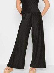 PixieGirl Petite Black Plisse Wide Leg Trouser - Image 1 of 4