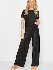 PixieGirl Petite Black Plisse Wide Leg Trouser - Image 2 of 4