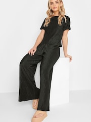 PixieGirl Petite Black Plisse Wide Leg Trouser - Image 3 of 4