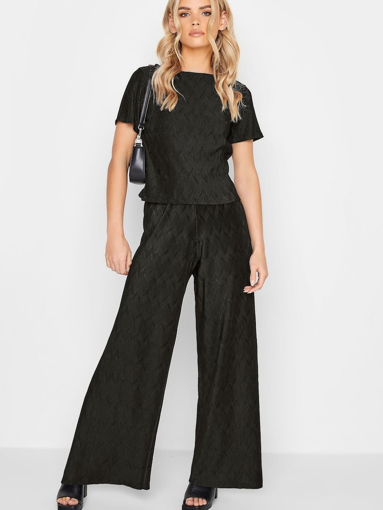 PixieGirl Petite Black Plisse Wide Leg Trouser - Image 4 of 4