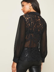 Lipsy VIP Lace Sheer Long Sleeve Button Through Shirt - Image 2 of 4