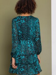 Dusk Blue Tiered Satin Animal Print Dress - Image 2 of 4