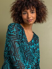 Dusk Blue Tiered Satin Animal Print Dress - Image 4 of 4