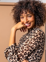 Dusk Brown Animal Frill Detail Chiffon Dress - Image 3 of 4